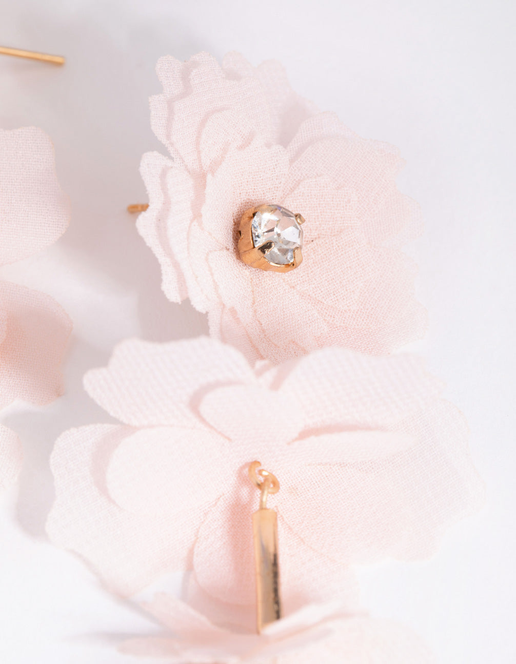 Gold Fabric Flower Chain Earrings