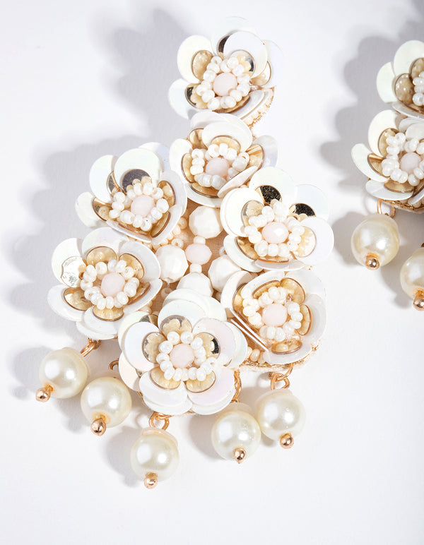Plastic Bridal Sequin Pearl Drop Earrings