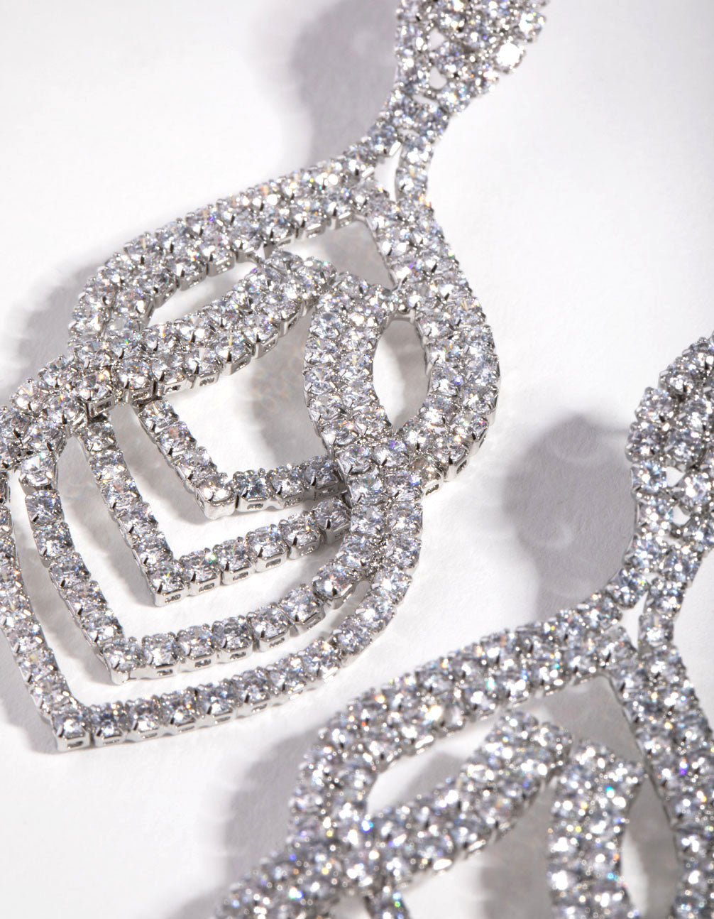 Silver Diamond Simulant Pear Shape Drop Earrings