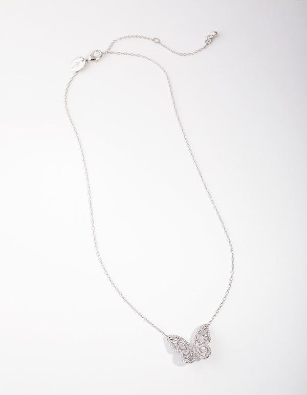 Sillver Diamond Simulant Large Butterfly Necklace