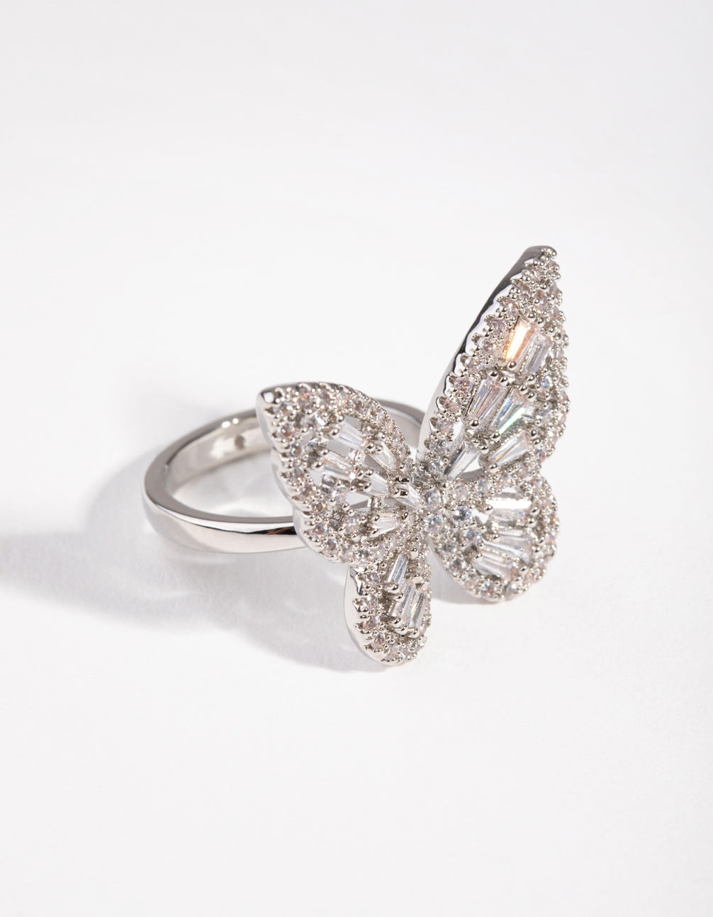 Silver Diamond Simulant Butterfly Ring