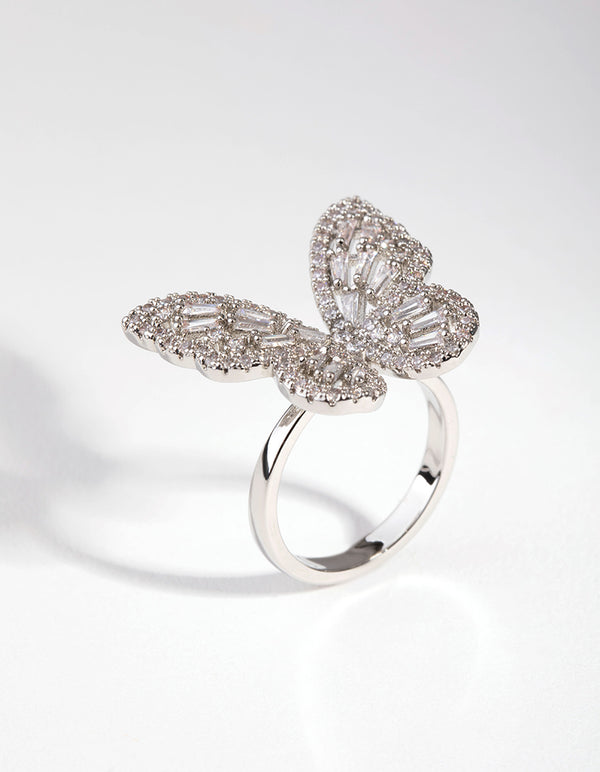 Silver Diamond Simulant Butterfly Ring