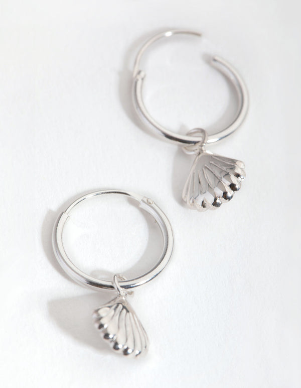 Sterling Silver Shell Hoop Earrings