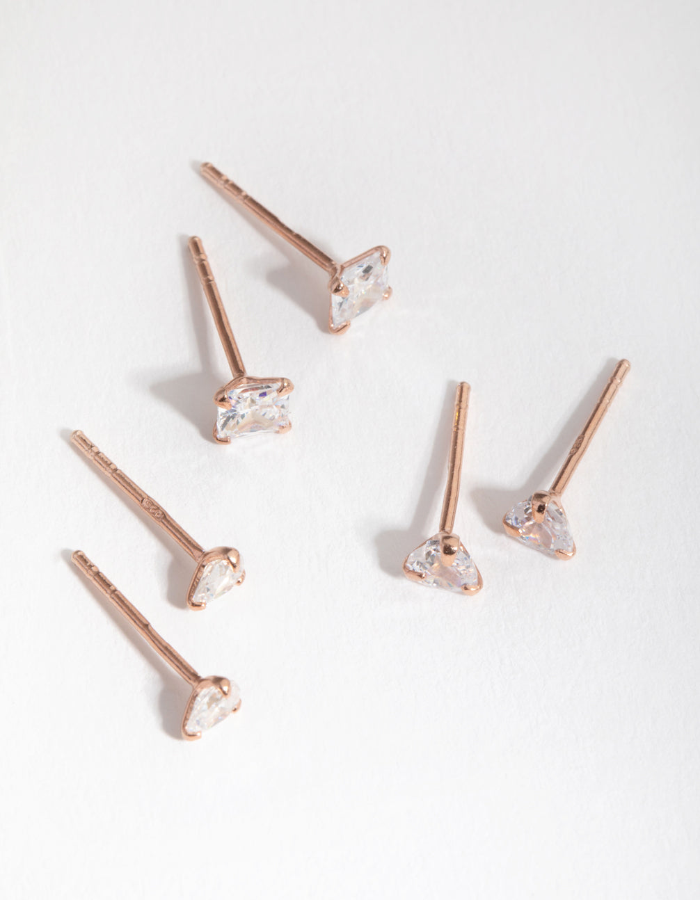 Sterling Silver Rose Gold Statement Cubic Zirconia Stud Pack Earring