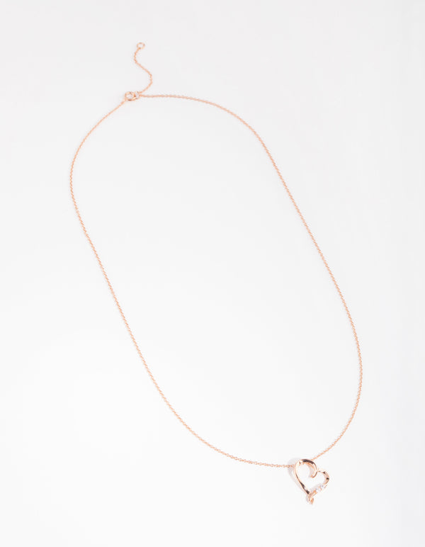 Sterling Silver Rose Gold Cubic Zirconia Open Heart Necklace