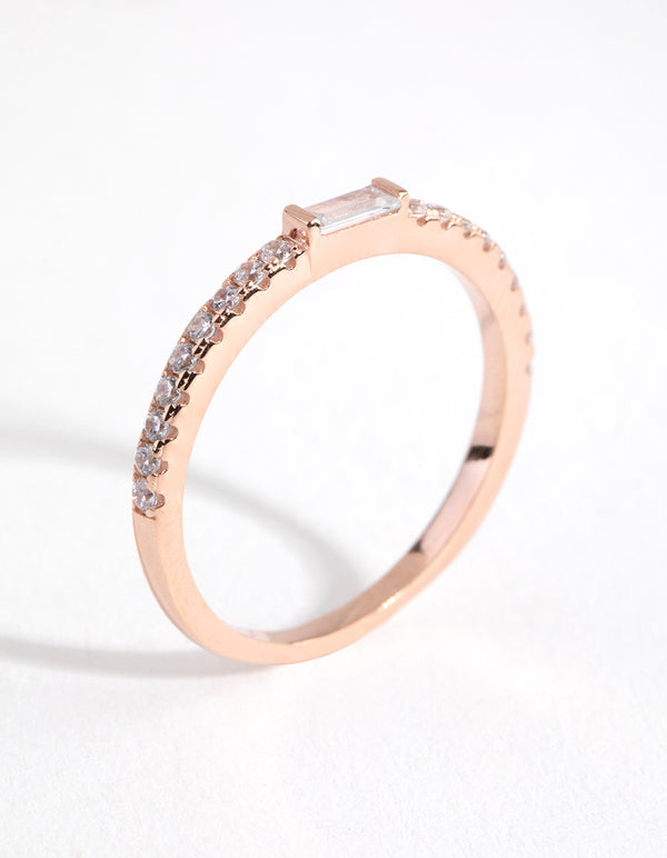 Sterling Silver Rose Gold Cubic Zirconia Baguette Engagement Ring