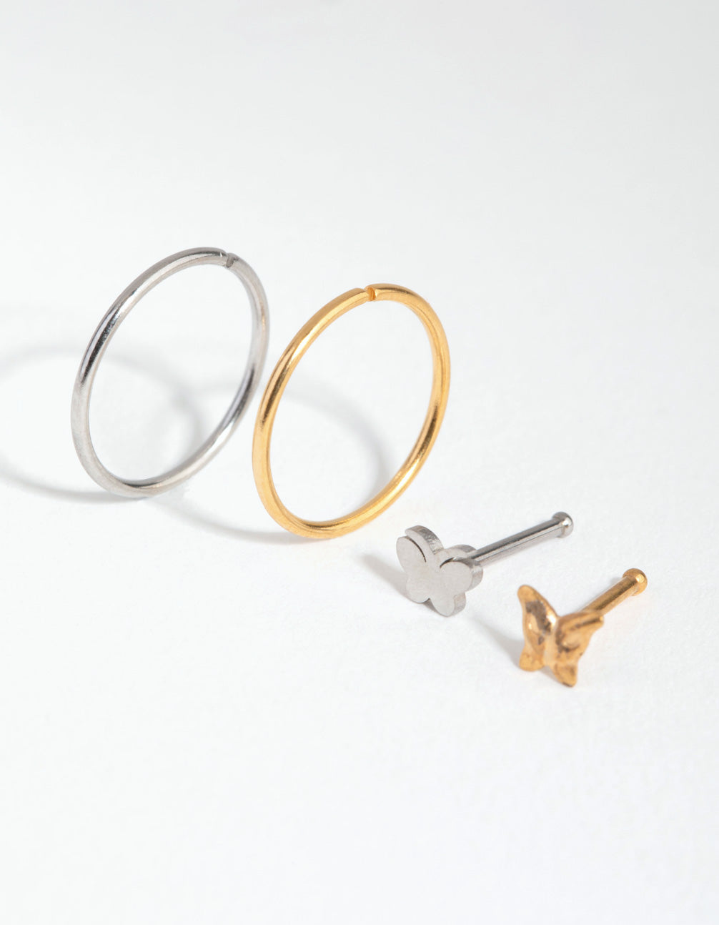Mixed Metal Surgical Steel Butterfly Nose Ring & Stud 4-Pack