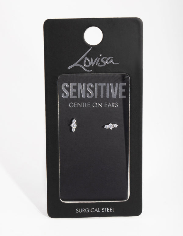 Surgical Steel Cubic Zirconia Bar Stud Earrings