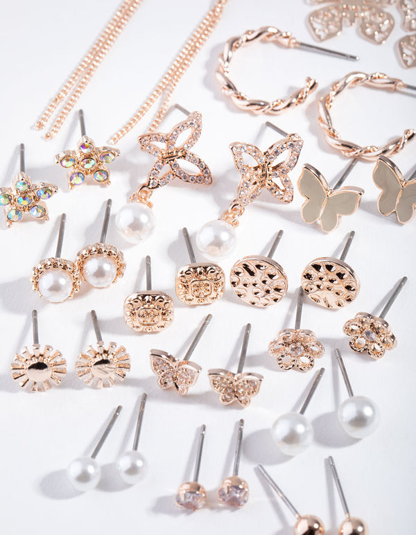 Rose Gold Enamel Butterfly 16-Pack Earring