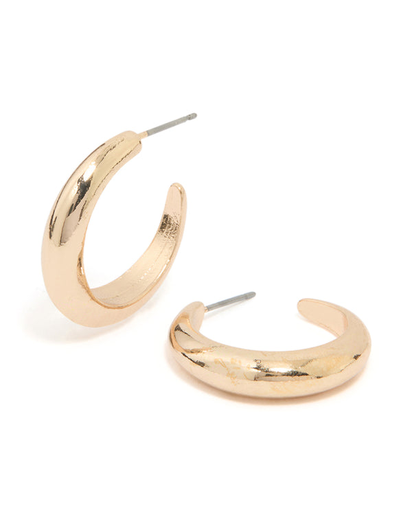 Gold Rounded Hollow Huggie Earrings