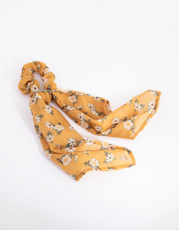 Mustard Print Scarf Scrunchie