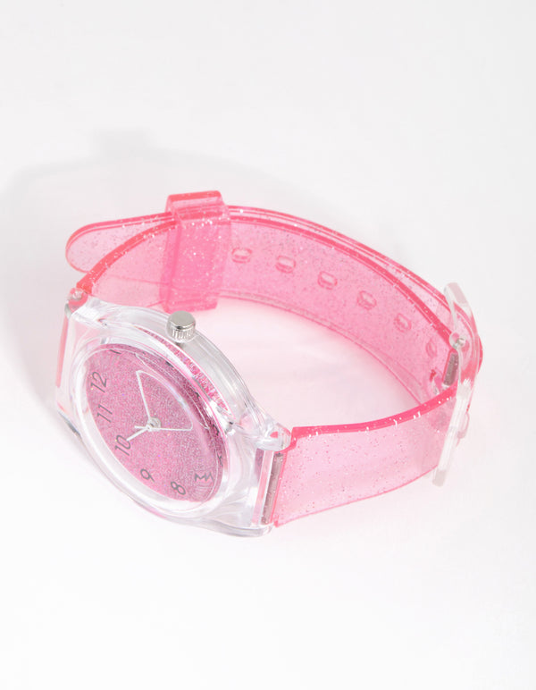 Kids Pink Glitter Silicon Strap Watch