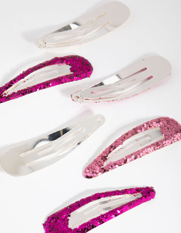 Kids Matte Glitter Pink Snap Clip