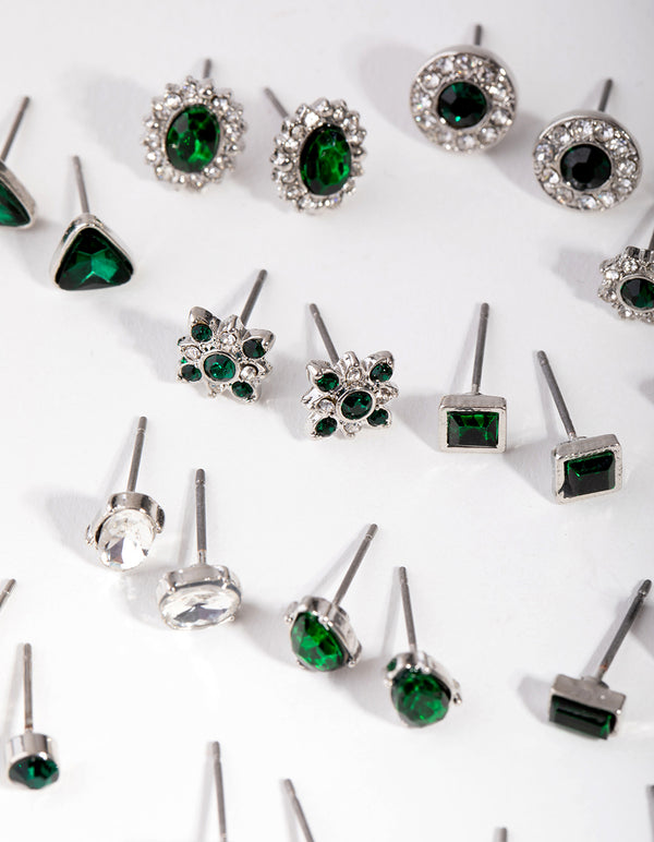 Silver Geometric Shape Earrings 16-Pack