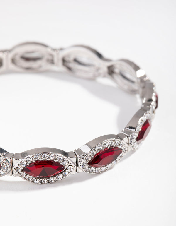 Silver Marquise Ruby Diamante Stretch Bracelet