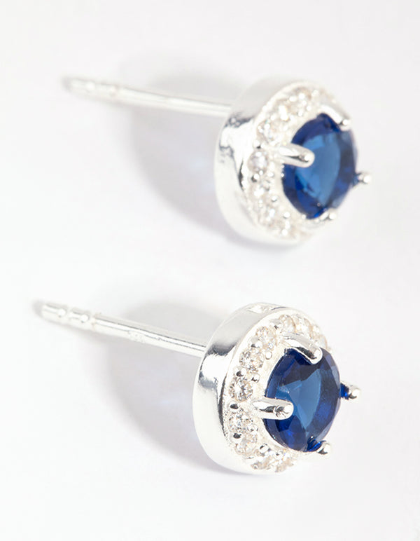 Sterling Silver Cubic Zirconia 5mm Halo Stud Earrings