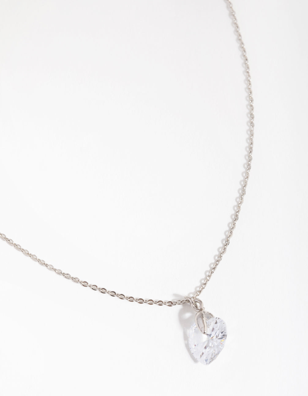 Silver Diamond Simulant Heart Necklace