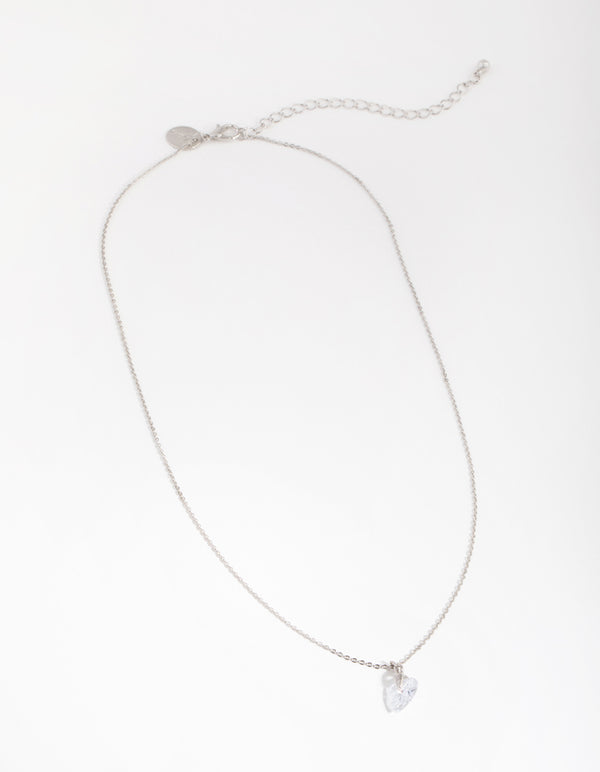 Silver Diamond Simulant Heart Necklace