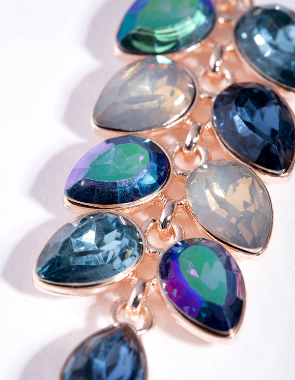 Rose Gold Diamante Circle Teardrop Stone Earrings