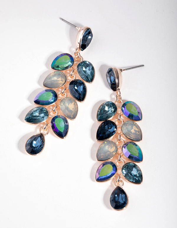 Rose Gold Diamante Circle Teardrop Stone Earrings