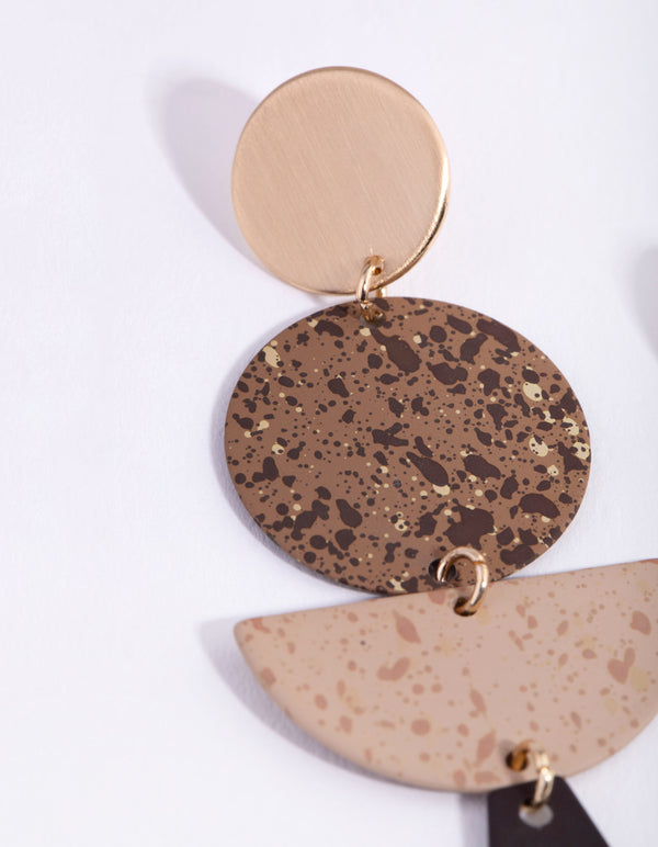 Brushed Gold Decorated Geometric Drop Earrings