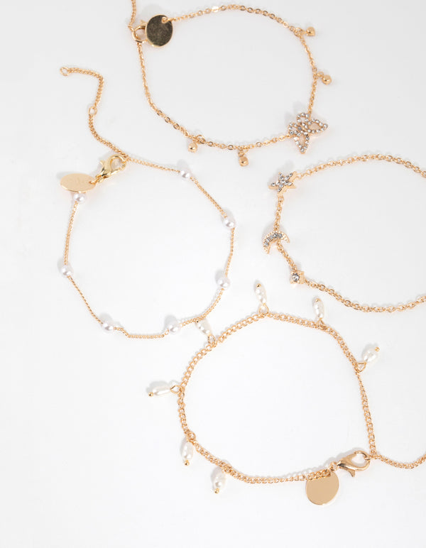 Gold Butterfly Jingle Bracelet & Anklet 4-Pack