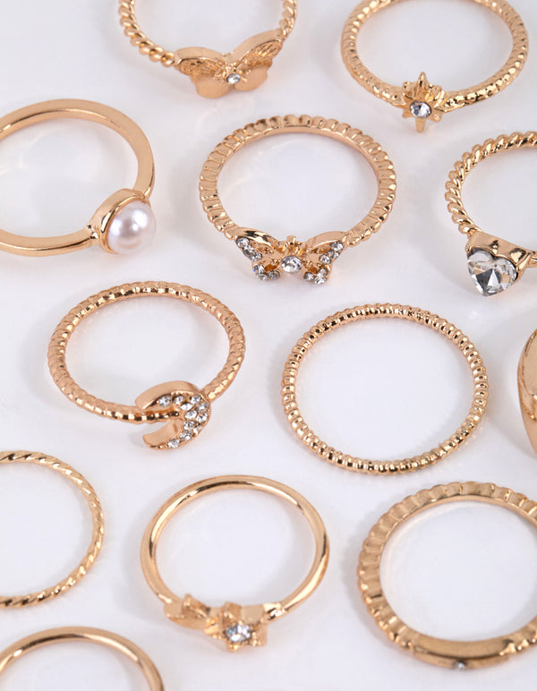 Gold Butterfly & Star Ring 24-Pack