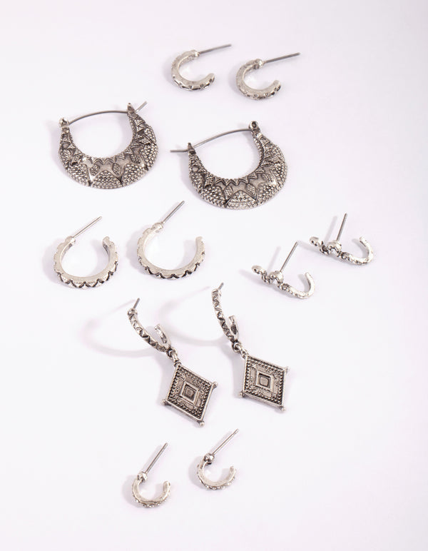 Antique Silver Vintage Snake Earring 6-Pack