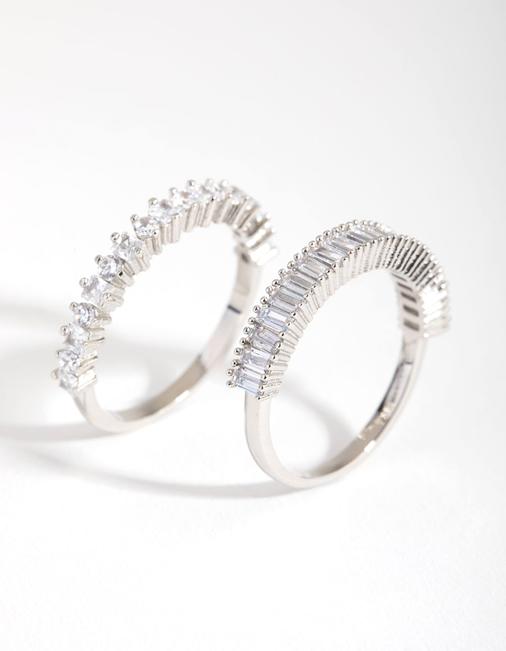 Silver Rectangle & Square Stone Pack Rings