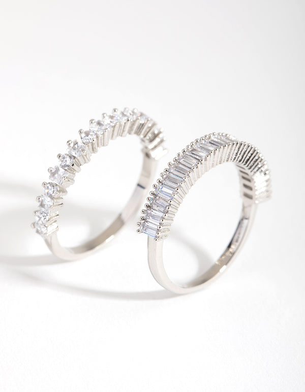 Silver Rectangle & Square Stone Pack Rings