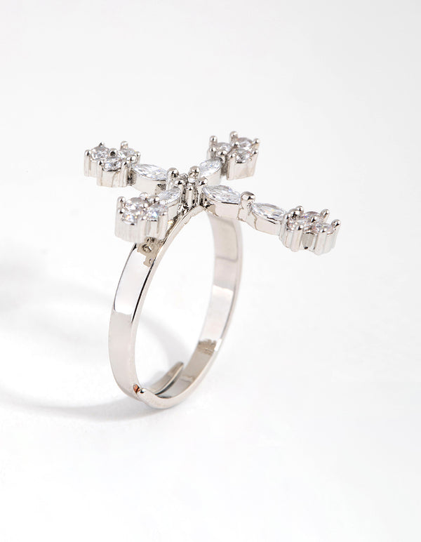 Silver Diamante Cross Ring