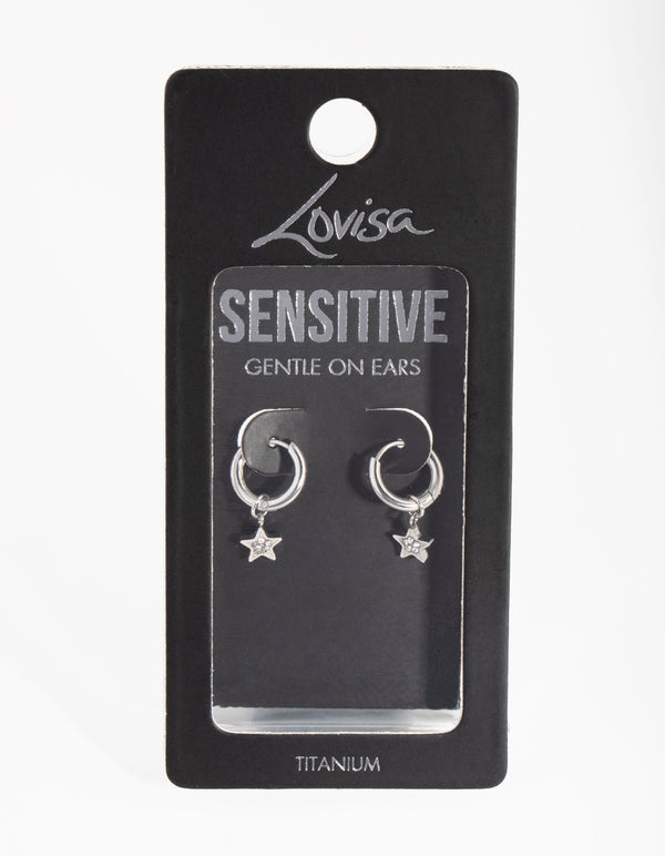 Titanium Diamante Star Huggie Earrings