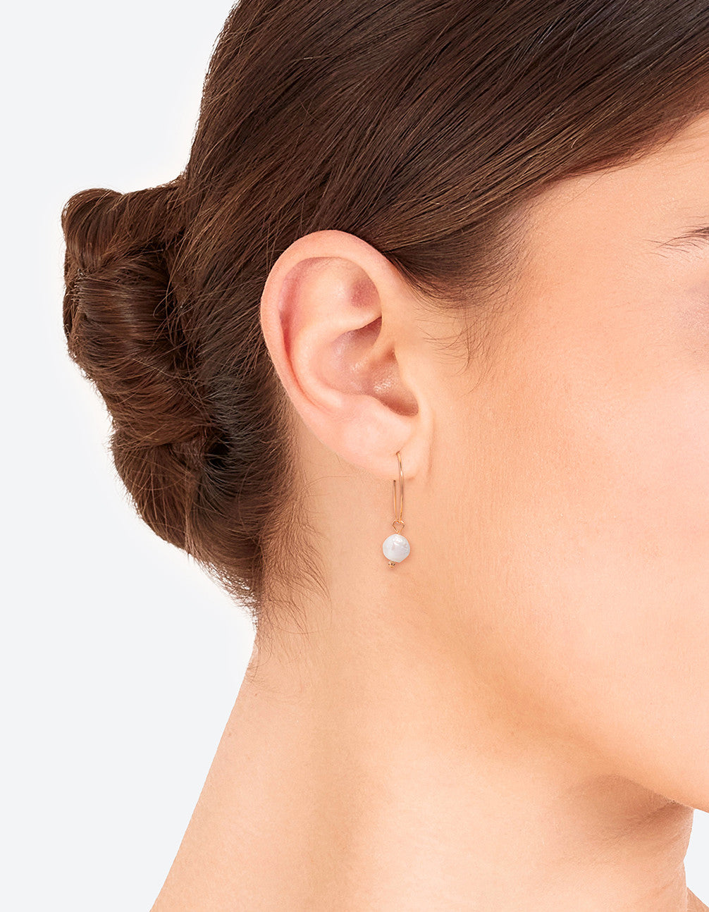 Gold Freshwater Pearl Pebble Pendant Hoop Earrings
