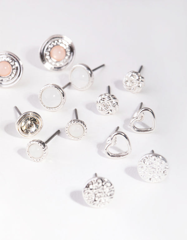 Silver Love Big Stud 8-Pack Earring