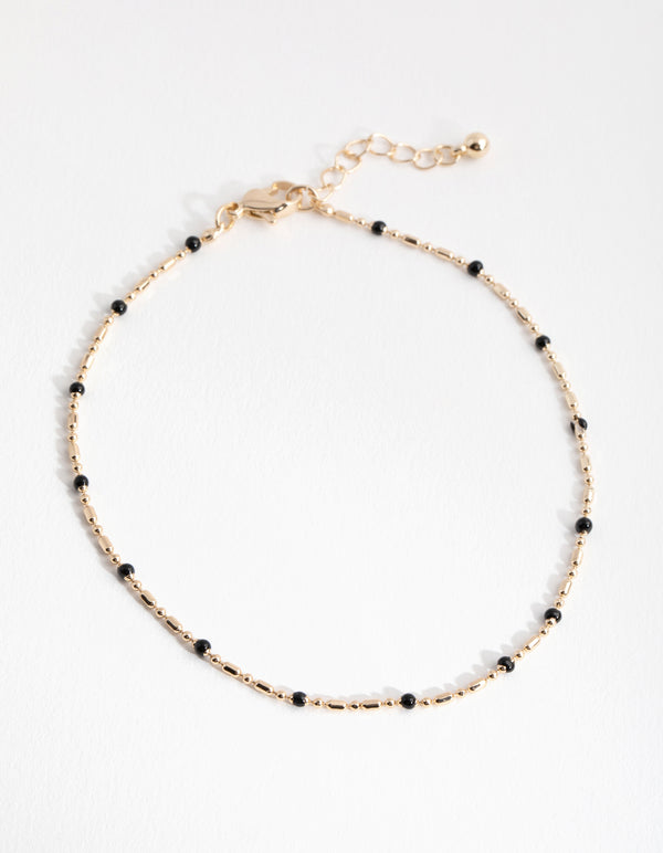 Gold Black Bead Chain Anklet