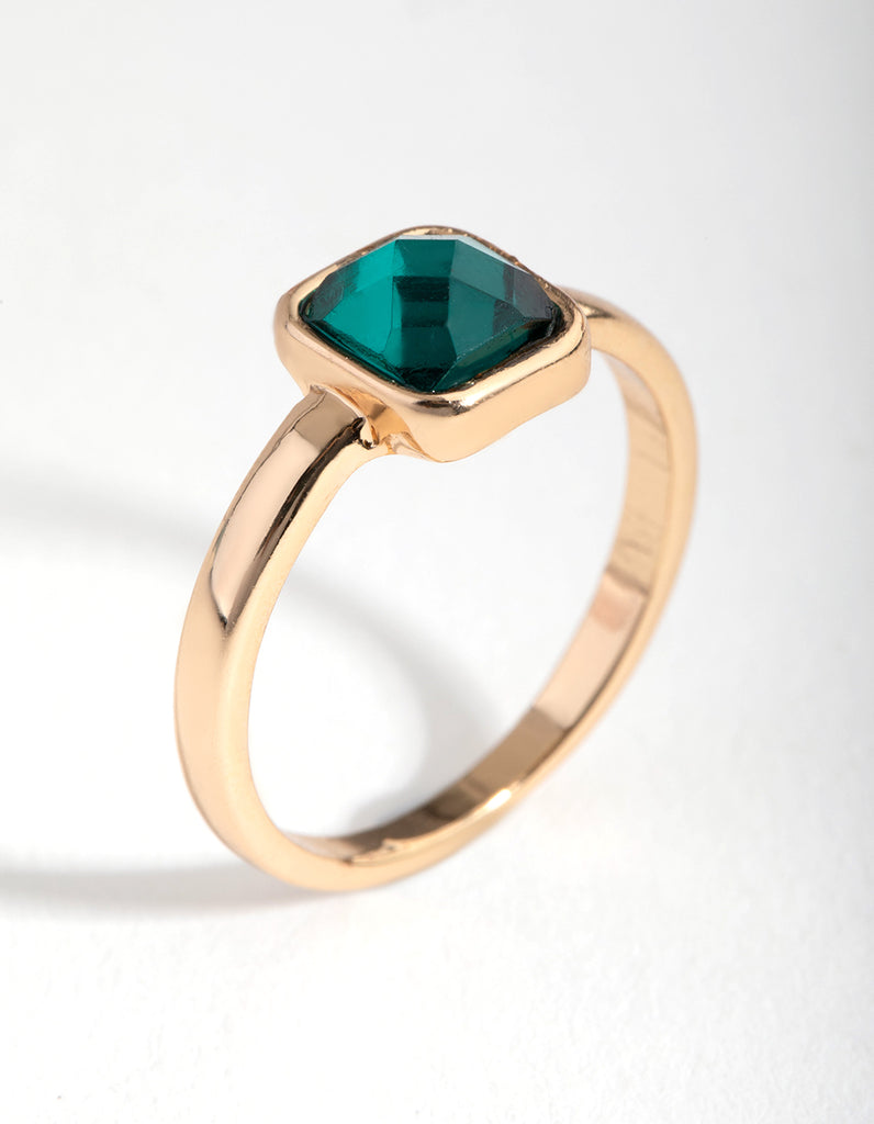 Gold Cushion Green Stone Ring - Main Image