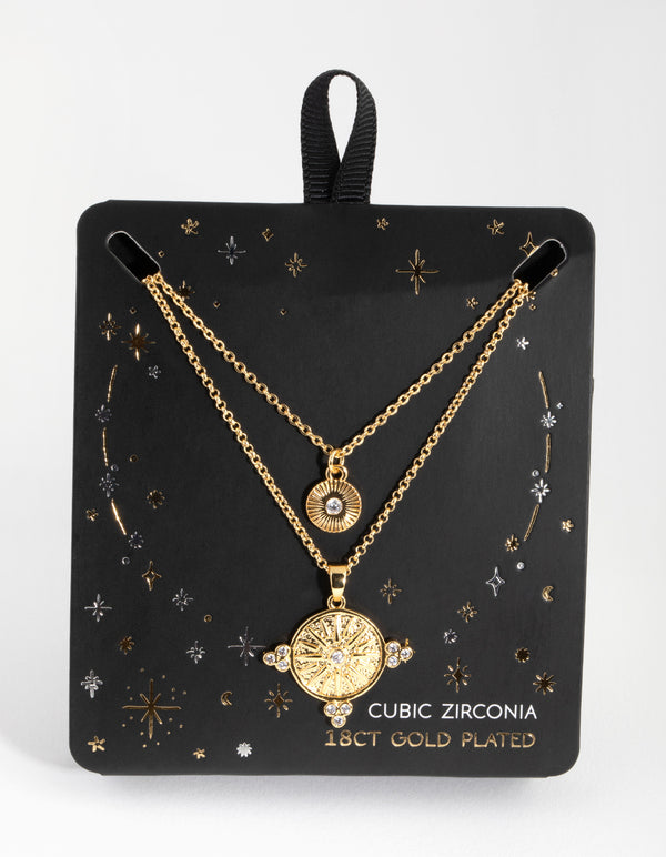18ct Gold Plated Cubic Zirconia Coin Necklace Set