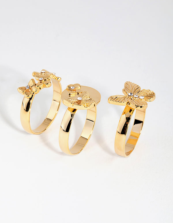 18ct Gold Plated Cubic Zirconia Butterfly Ring Pack