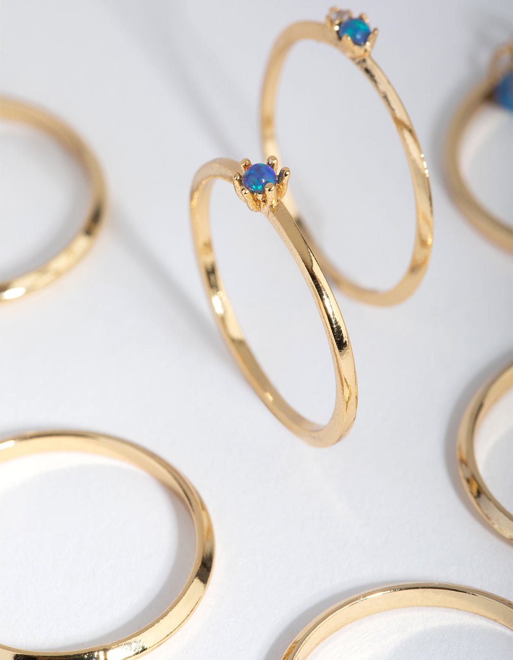 18ct Gold Plated October Opal & Cubic Zirconia Ring 7-Pack
