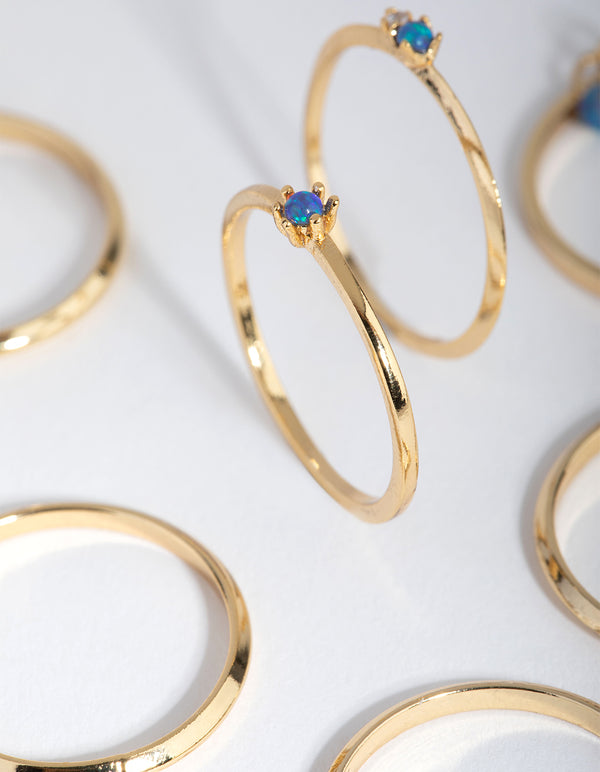 18ct Gold Plated October Opal & Cubic Zirconia Ring 7-Pack