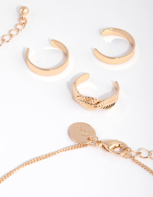 Gold Leaf Anklet & Toe Ring 6-Pack Set