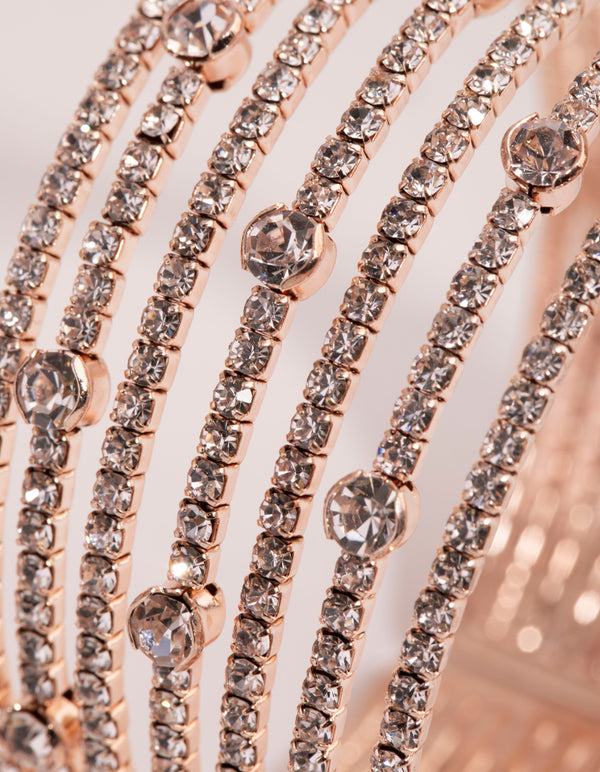 Rose Gold Diamante Multi Row Cuff Bracelet