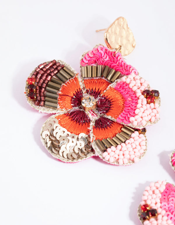 Pink Craft Flower Drop Earrings