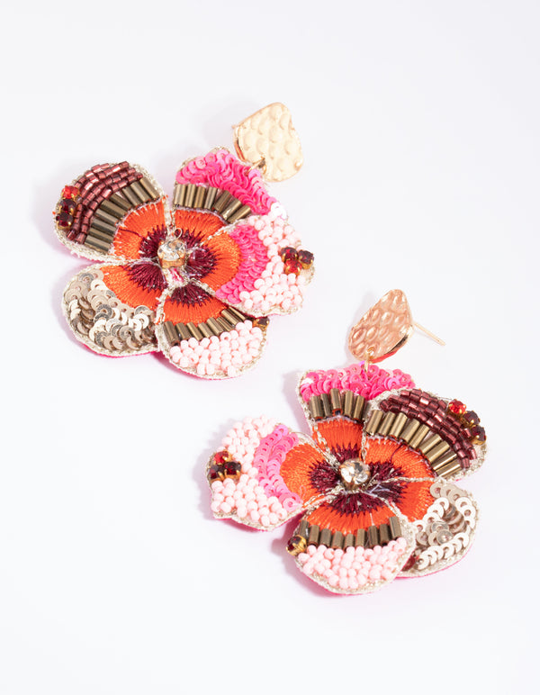 Pink Craft Flower Drop Earrings