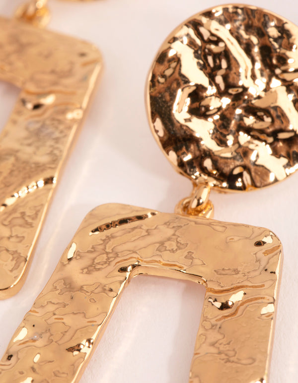Gold Molten Trapez Drop Earrings