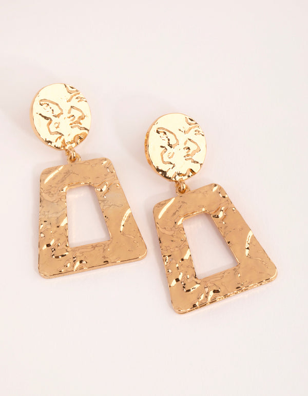 Gold Molten Trapez Drop Earrings