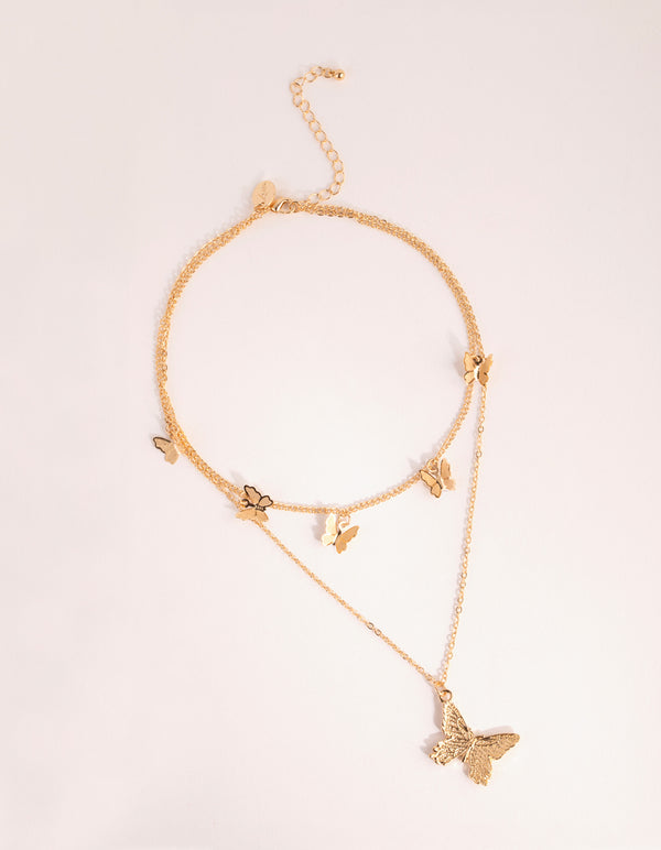 Gold Multi Butterfly Layered Necklace