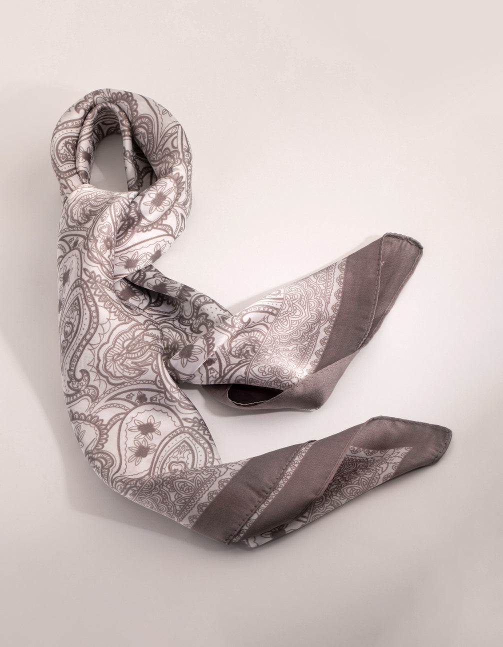 Grey Border Paisley Scarf