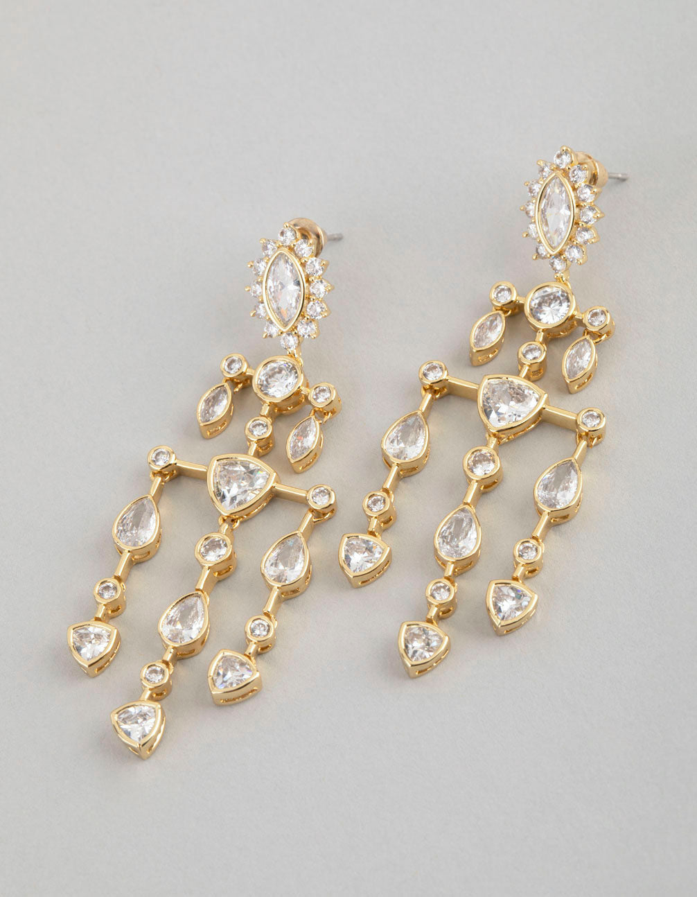 18ct Gold Plated Brass Cubic Zirconia Chandelier Drop Earrings