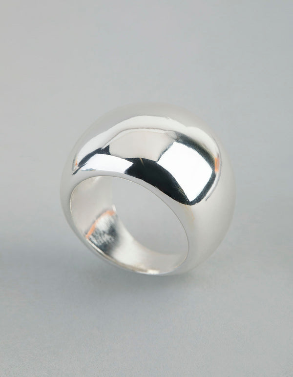 Silver Plated Brass Statement Rounded Ring